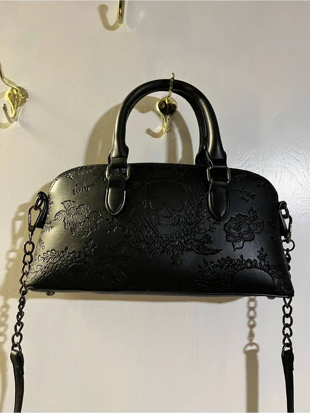 Betsey Johnson Black Embossed Leatherette Crossbody Satchel